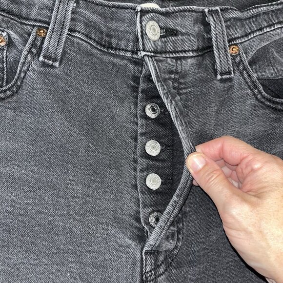 Levi's Ribcage Straight Jeans Womens 31 High Rise Ankle Denim Button Fly Black - Picture 5 of 8